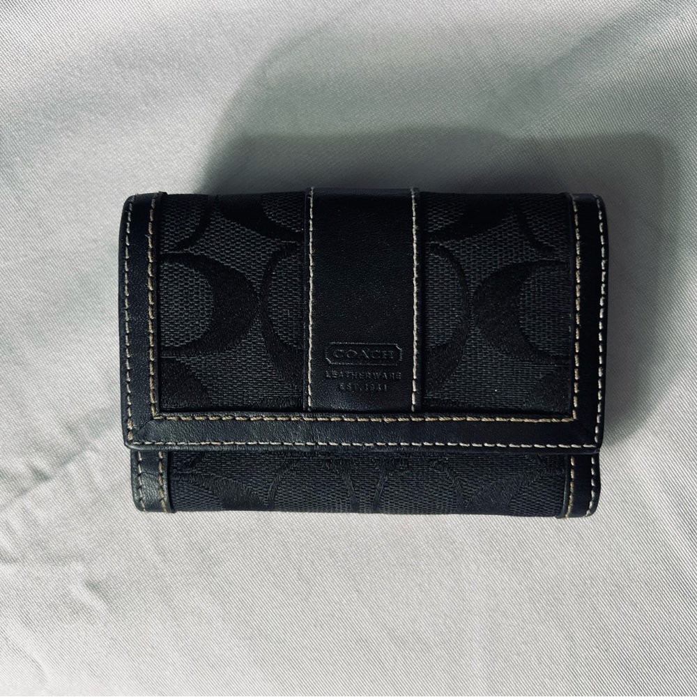 Coach Black Signature Tri-Fold Wallet